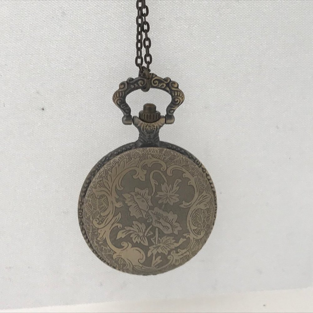 Pocket Watch Necklace Quartz Analog Brass Tone - Picture 10 of 12